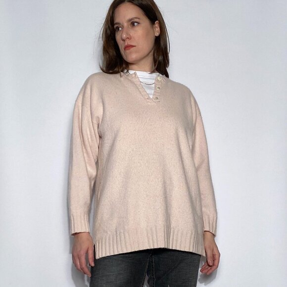 Vintage Made in SCOTLAND Baby Pastel Pink CASHMERE Henley Sweater! Large to XL - Picture 8 of 12